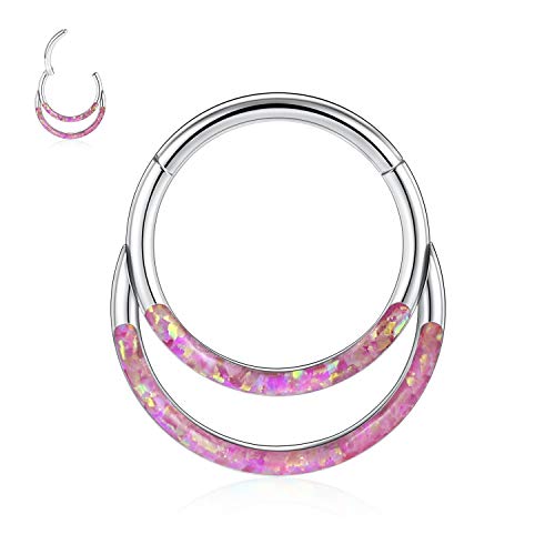 hengkaixuan Septum Piercing Schmuck 16G Lila Opal 10mm 316L Chirurgischer Stahl Segment Clicker Daith Ring Helix Knorpel Tragus Ohrringe Creolen-Nasenring Silber Piercing Schmuck für Frauen Gilrs von hengkaixuan