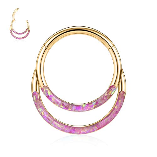 Septum Piercing Schmuck 16G Lila Opal 8mm 316L Chirurgischer Stahl Segment Clicker Daith Ring Helix Knorpel Tragus Ohrringe Creolen-Nasenring Gold Piercing Schmuck für Frauen Gilrs von hengkaixuan
