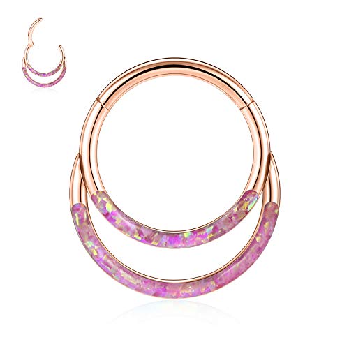 hengkaixuan Septum Piercing Schmuck 16G Lila Opal 8mm 316L Chirurgischer Stahl Segment Clicker Daith Ring Helix Knorpel Tragus Ohrringe Creolen-Nasenring Roségold Piercing Schmuck für Frauen Gilrs von hengkaixuan