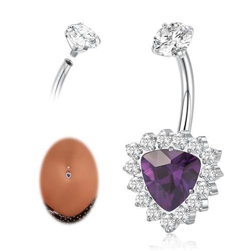 hengkaixuan Titan-Bauchnabelring 10 mm Bauchnabel Schmuck 14G Bauchnabelpiercing mit Innengewinde mit violettem CZ-Stein für Frauen von hengkaixuan