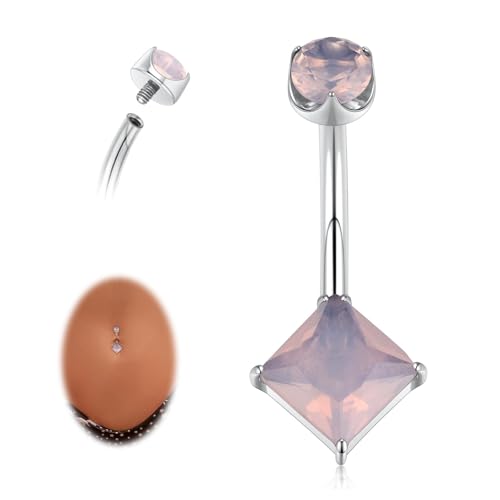 hengkaixuan Titan-Bauchnabelring 10 mm Bauchnabelpiercing-Schmuck 14G Bauchnabelpiercing mit Innengewinde Quadratischer Bauchnabelring mit Rosenquarz-Bauchnabelschmuck für Frauen von hengkaixuan