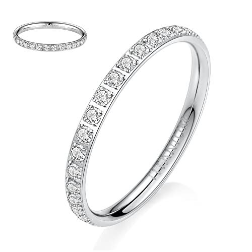 hengkaixuan Titan Ehering Ewigkeitsring Verlobungsring Silber 2 mm Frauen Voller Zirkonia Jubiläums Ehering Stapelbarer Ring Erinnerungsring für Frauen Männer Mädchen Größe 9 von hengkaixuan