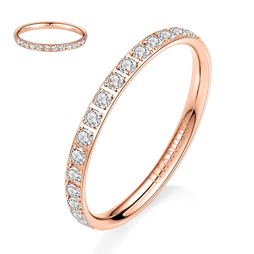 hengkaixuan Titan Ewigkeitsring Verlobungsring Roségold 2mm Frauen Voller Zirkonia Jubiläum Ehering Ehering Stapelbarer Ring Erinnerungsring für Frauen Männer Mädchen Größe 7,5 von hengkaixuan