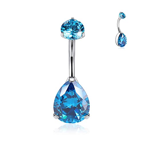 hengkaixuan Wassertropfen G23 Titan Navel Schmuck intern Gewinde Bauch Knopf Ring Silber Bauch Piercing 14G Navel Bar 10mm mit blauem CZ von hengkaixuan