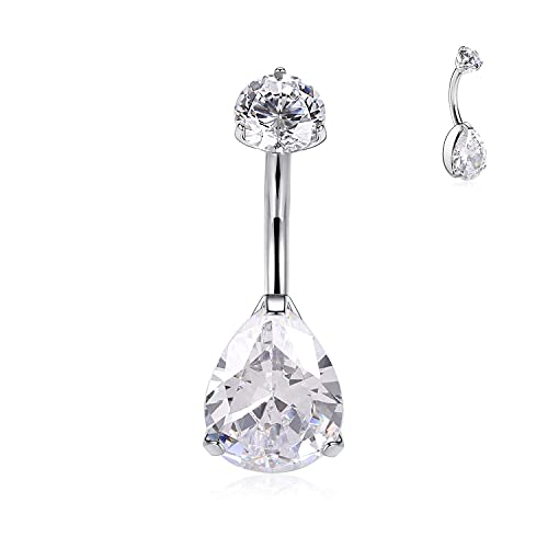 hengkaixuan Wassertropfen G23 Titan Navel Schmuck intern Gewinde Bauch Knopf Ring Silber Bauch Piercing 14G Navel Bar 10mm mit klaren CZ von hengkaixuan