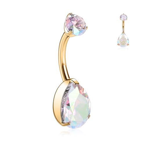 hengkaixuan Waterdrop G23 Titan Navel Schmuck Innengewinde Bauch Knopf Ring Gold Bauch Piercing 14G Navel Bar 10mm mit AB CZ von hengkaixuan