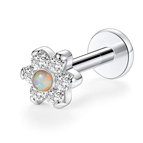 hengkaixuan Zurückschieben Labret Stud 16G G23 Titanblume CZ Labret Studs 8mm Monroe Piercing Threadless Push-In Lippenstifte Silber Helix Knorpel Tragus Conch Ohrring Frauen Mädchen Piercing Schmuck von hengkaixuan