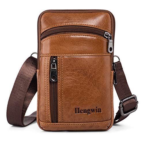 hengwin Herren Schultertaschen Leder Umhängetasche Kleine Handytasche Männer Gürteltasche Vertikale Holster Hüfttasche für iPhone 16 Pro Max 16 Plus 15 14 Pro Max für Samsung Galaxy S25 S24 S23 Ultra von hengwin