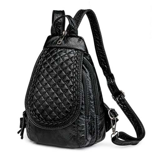 hengwin Kleiner Rucksack für Frauen PU Leder Convertible Damen Rucksacks Kleiner wasserdichter Rucksack Handtasche Reise Wandern Rucksacks mit mehreren Taschen Geräumige Fächer (Gittermuster) von hengwin