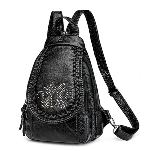 hengwin Kleiner Rucksack für Frauen PU Leder Convertible Damen Rucksacks Kleiner wasserdichter Rucksack Handtasche Reise Wandern Rucksacks mit mehreren Taschen Geräumige Fächer (schwarz) von hengwin