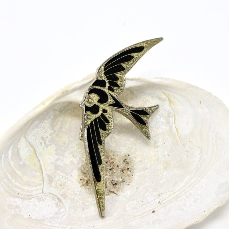 Vintage Fisch Brosche Markasit Schwarz Emaille Angel Fish Pin 1 von hensfeathers