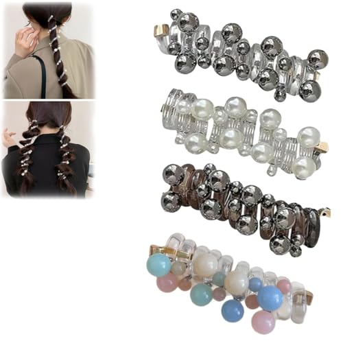 4/8Pcs No Damage Soft Elastic Spiral Hair Ties, Pearl Twisted Hair Wire Pony Hairwire, Spiral Telephone Cord Scrunchies for Ponytails for Women & Girls (4Pcs-A) von heofonm