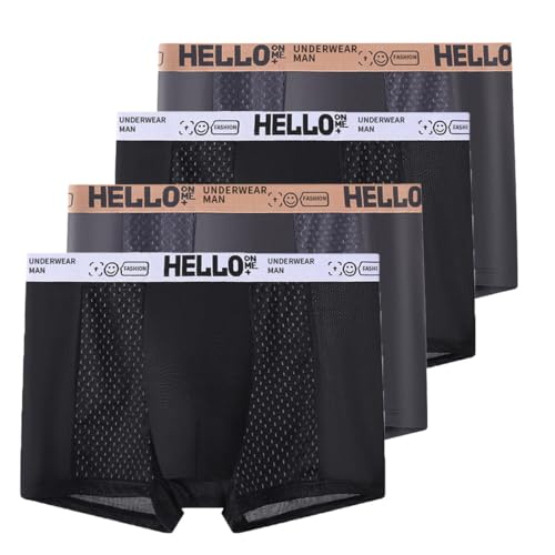 4Pcs Hello Underwear for Men, Hello Mesh Mens Underwear, Low Rise Boxer Briefs for Men, Ice Silk Breathable Trunks (4PCS-E,L) von heofonm