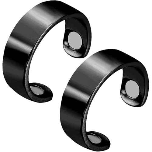 heofonm Sömni Ring Damen Wechseljahre, Sömni Ring, Magnetringe Damen Wechseljahre Ringe, Verstellbarer Magnetischer Akupressurring zur Linderung von Müdigkeit (Schwarz-A*2) von heofonm