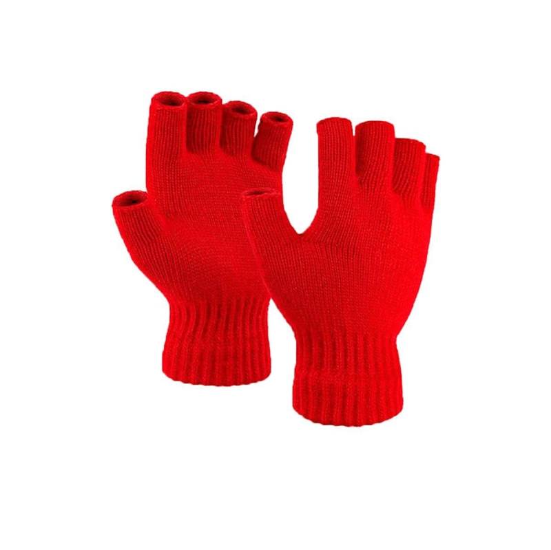 herémood Strickhandschuhe Fingerlose Strickhandschuhe Winter Damen Herren Acryl Thermo Rot (Halbfinger Handschuhe gestrickt – Outdoor Sport Unisex, 2-St., Bewegungsfreiheit & Komfort – Acryl thermo handschuhe) Elastisch, atmungsaktiv, langlebig – praktische fingerlose Handschuhe von herémood