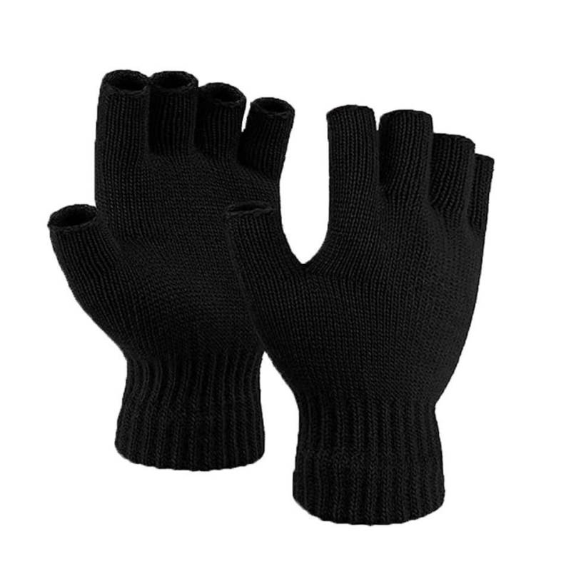 herémood Strickhandschuhe Fingerlose Strickhandschuhe Winter Damen Herren Acryl Thermo Schwarz (Halbfinger Handschuhe gestrickt – Outdoor Sport Unisex, 2-St., Bewegungsfreiheit & Komfort – Acryl thermo handschuhe) Elastisch, atmungsaktiv, langlebig – praktische fingerlose Handschuhe von herémood