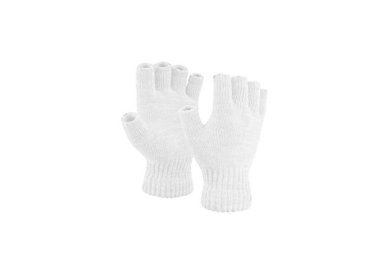 herémood Strickhandschuhe Fingerlose Strickhandschuhe Winter Damen Herren Acryl Thermo Weiß (Halbfinger Handschuhe gestrickt – Outdoor Sport Unisex, 2-St., Bewegungsfreiheit & Komfort – Acryl thermo handschuhe) Elastisch, atmungsaktiv, langlebig – praktische fingerlose Handschuhe von herémood
