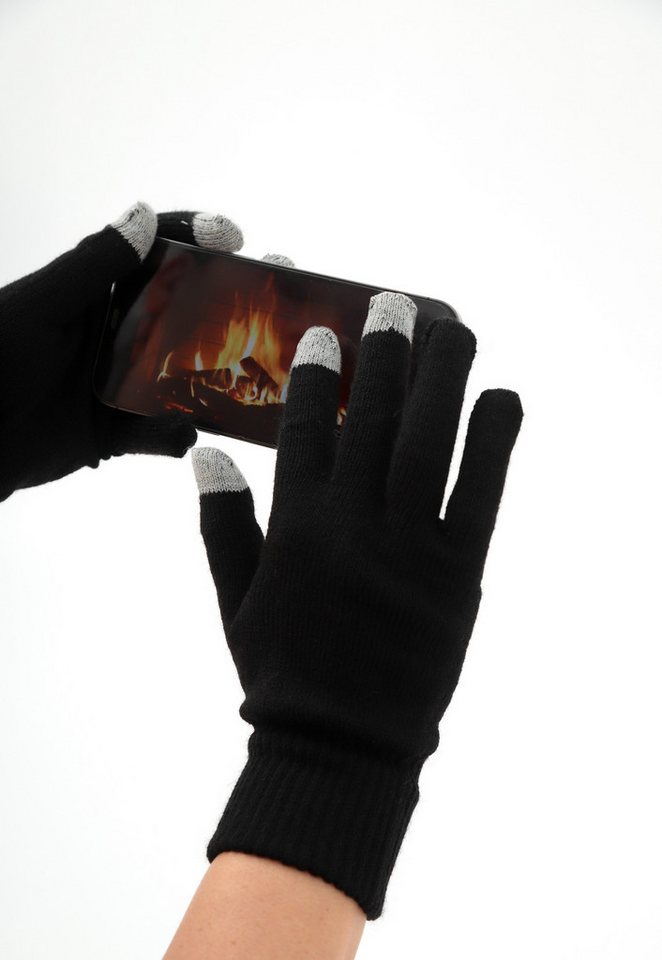 herémood Strickhandschuhe Strickhandschuhe Winter Damen Herren Touchscreen Acryl Warm Schwarz (Touchscreen Handschuhe gestrickt – Smartphone kompatibel, 2-St., Warme thermo handschuhe schwarz – Outdoor sportlich elegant) Bedienung von Handy & Tablet – atmungsaktiv, elastisch & warm von herémood