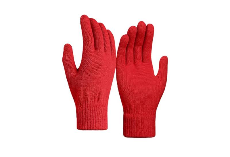 herémood Strickhandschuhe Strickhandschuhe Winter Damen Herren Warme Acryl Thermo Outdoor Rot (Thermo Winterhandschuhe gestrickt – Herren Damen Unisex, 2-St., Elastische warme Handschuhe Acryl – Sport Outdoor Alltag) Atmungsaktiv, Kälteschutz, weich & robust – 1 Paar Strickhandschuhe von herémood