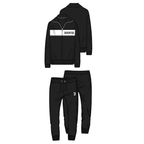 Juventus Pyjama lang weiß schwarz Jungen Herren offizielle Homewear Sweatshirt mit Reißverschluss und langer Hose 2085 Baumwollanzug, Schwarz , L von hermet