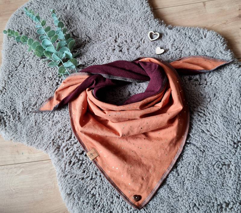 Halstuch Für Kinder Ab 3 Jahren Zum Knoten, Dreieckstuch Orange-Glitzer/Weinrot von herzbaer