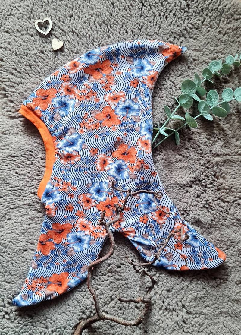 Schlupfmütze, Wendemütze, "Blumen", Blau-Orange von herzbaer