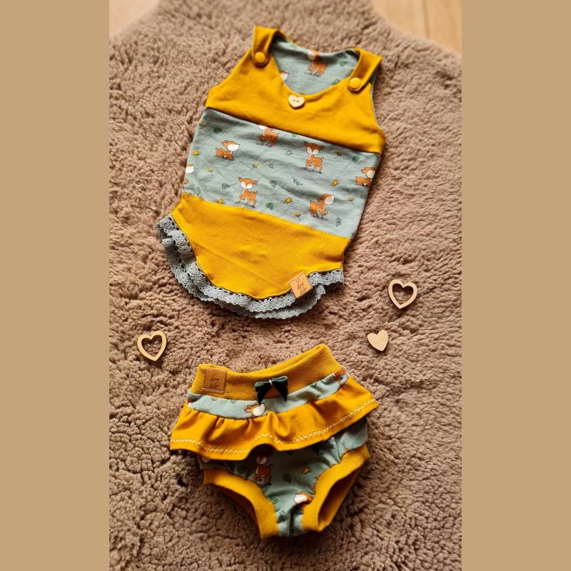 Set Aus Oberteil Und Sommerhöschen, "Rehe/Wald", Senfgelb, Größe 56 von herzbaer