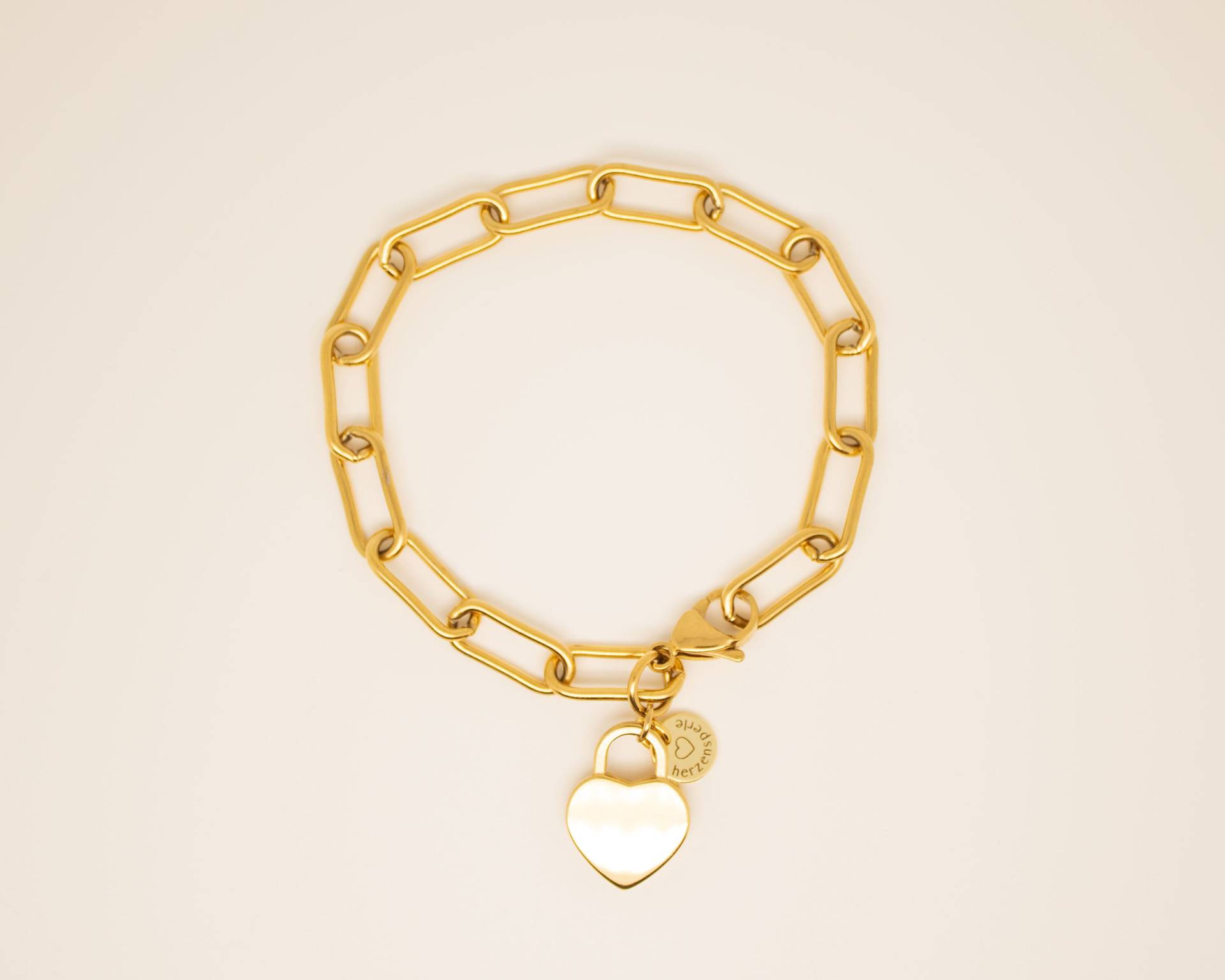 Goldenes Armband, Büroklammerketten Edelstahl, Mit Goldenem Herz Anhänger, Paperclip Armband Gold, Statement Schmuck von herzensperle