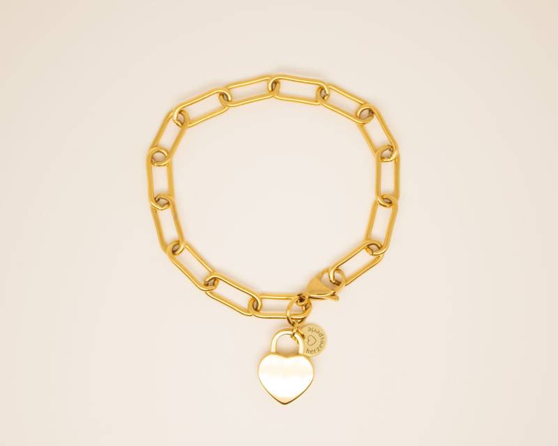 Goldenes Armband, Büroklammerketten Edelstahl, Mit Goldenem Herz Anhänger, Paperclip Armband Gold, Statement Schmuck Goldenes Armband, Büroklammerketten Edelstahl, Mit Goldenem Herz Anhänger, Paperclip Armband Gold, Statement Schmuck von herzensperle