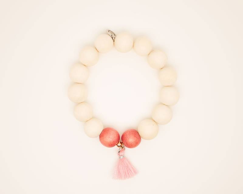 Mala Holzperlen Armband, Weiß Und Rouge, Mit Sterlingsilberperle Rosévergoldet Quaste, Elastisch, Boho Hippie, Ibiza Schmuck Mala Holzperlen Armband, Weiß Und Rouge, Mit Sterlingsilberperle Rosévergoldet Quaste, Elastisch, Boho Hippie, Ibiza Schmuck von herzensperle