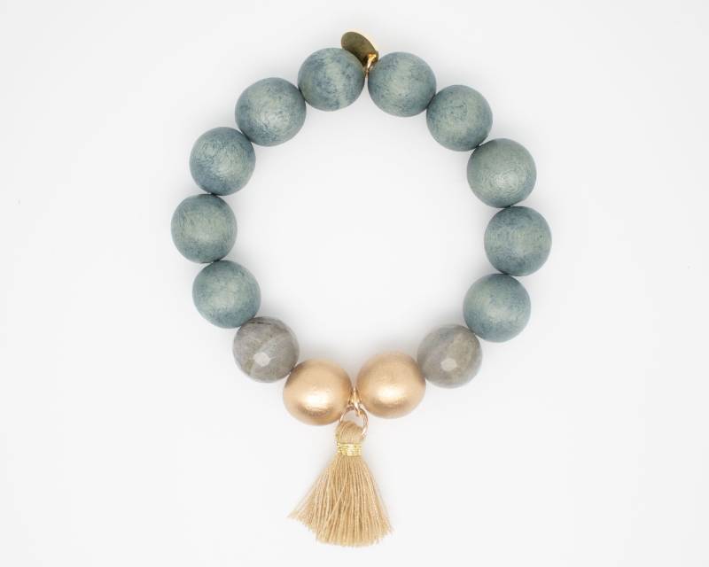 Mala Perlenarmband Mit Holzperlen, Edelsteinperlen Aus Labradorit Und Quaste Sterlingsilberperle Vergoldet, Statement Schmuck, Boho Mala Perlenarmband Mit Holzperlen, Edelsteinperlen Aus Labradorit Und Quaste Sterlingsilberperle Vergoldet, Statement Schmuck, Boho von herzensperle