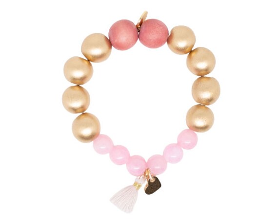 Single Mala Perlenarmband Mit Quaste Und Herzanhänger, Rosa Edelsteinperlen Goldenen Holzperlen, Boho, Statement Schmuck Single Mala Perlenarmband Mit Quaste Und Herzanhänger, Rosa Edelsteinperlen Goldenen Holzperlen, Boho, Statement Schmuck von herzensperle