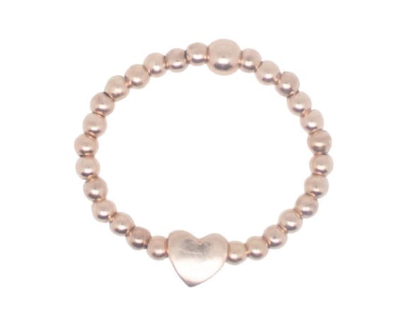 Stapelring Aus Rosévergoldeten Sterlingsilberperlen Und Kleinem Rosévergoldetem Sterlingsilberherz, Filigraner Schmuck Von Herzensperle von herzensperle