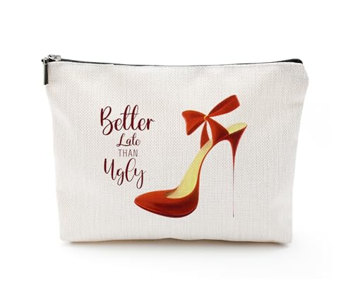 heshengzaixian Kosmetiktasche mit Schönheitszitaten, "Better Ugly Than Late High Heeled Shoes", lustiges Geschenk für Mädchen und Frauen, wasserdichter Reißverschluss, Leinen, Kulturbeutel, Reiseetui heshengzaixian Kosmetiktasche mit Schönheitszitaten, "Better Ugly Than Late High Heeled Shoes", lustiges Geschenk für Mädchen und Frauen, wasserdichter Reißverschluss, Leinen, Kulturbeutel, Reiseetui von heshengzaixian