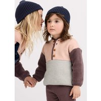 hessnatur Baby Fleece Troyer Colourblock aus Bio-Baumwolle - lila - Größe 98/104 von hessnatur