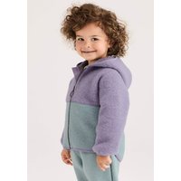 hessnatur Baby Wollfleece Jacke Colourblock aus Bio-Merinowolle - lila - Größe 98/104 von hessnatur