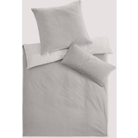 hessnatur Biber Wendebettwäsche-Set Streifen aus Bio-Baumwolle - grau - Größe 155x220 / 40x80 cm von hessnatur