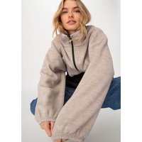 hessnatur Damen Fleece Jacke Oversize aus Bio-Merinowolle mit Bio-Baumwolle - beige - Größe L von hessnatur