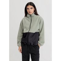 hessnatur Damen Fleece Jacke Oversize aus Bio-Merinowolle mit Bio-Baumwolle - grün - Größe M von hessnatur