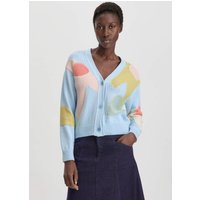 hessnatur Damen Intarsia Strick Jacke Relaxed aus Bio-Baumwolle - blau - Größe M von hessnatur