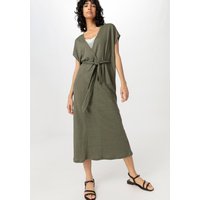 hessnatur Damen Jersey Kleid Midi Relaxed aus Leinen - grün - Größe L von hessnatur