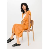 hessnatur Damen Jersey Kleid Midi Relaxed aus Leinen - orange - Größe S von hessnatur