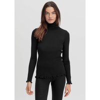 hessnatur Damen Longsleeve mit Rollkragen WARM TOUCH aus Bio-Merinowolle und TENCEL™ Lyocell - schwarz - Größe 38 von hessnatur