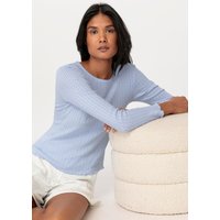 hessnatur Damen Lounge-Shirt Fitted PURE POINTELLE aus Bio-Baumwolle - blau - Größe 48 von hessnatur