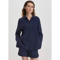 hessnatur Damen Musselin Hemd Oversize PURE COMFORT aus Bio-Baumwolle - blau - Größe 36 von hessnatur