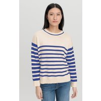 hessnatur Damen Pullover Streifen Relaxed aus Bio-Merinowolle und Bio-Baumwolle - blau - Größe L von hessnatur