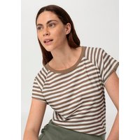 hessnatur Damen Slub Ringel-Shirt Regular aus Bio-Baumwolle - braun - Größe 36 von hessnatur