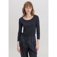 hessnatur Damen Softrib Langarmshirt Slim aus Bio-Baumwolle mit TENCEL™ Modal - blau - Größe 34 von hessnatur