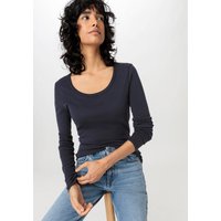 hessnatur Damen Softrib Langarmshirt Slim aus Bio-Baumwolle mit TENCEL™ Modal - blau - Größe 34 von hessnatur