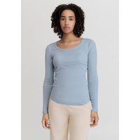 hessnatur Damen Softrib Langarmshirt Slim aus Bio-Baumwolle mit TENCEL™ Modal - blau - Größe 36 von hessnatur